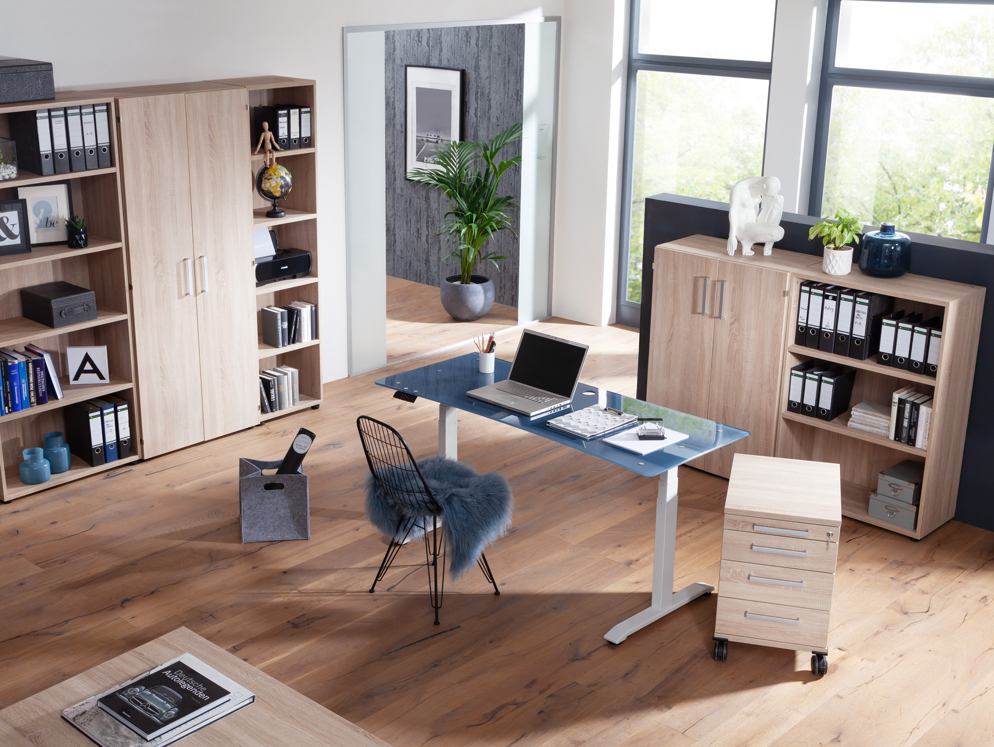 Office One Elektrisch Verstellbarer Schreibtisch Stehtisch Material Glasplatte 10 Mm 180x70 Cm Orange Grau