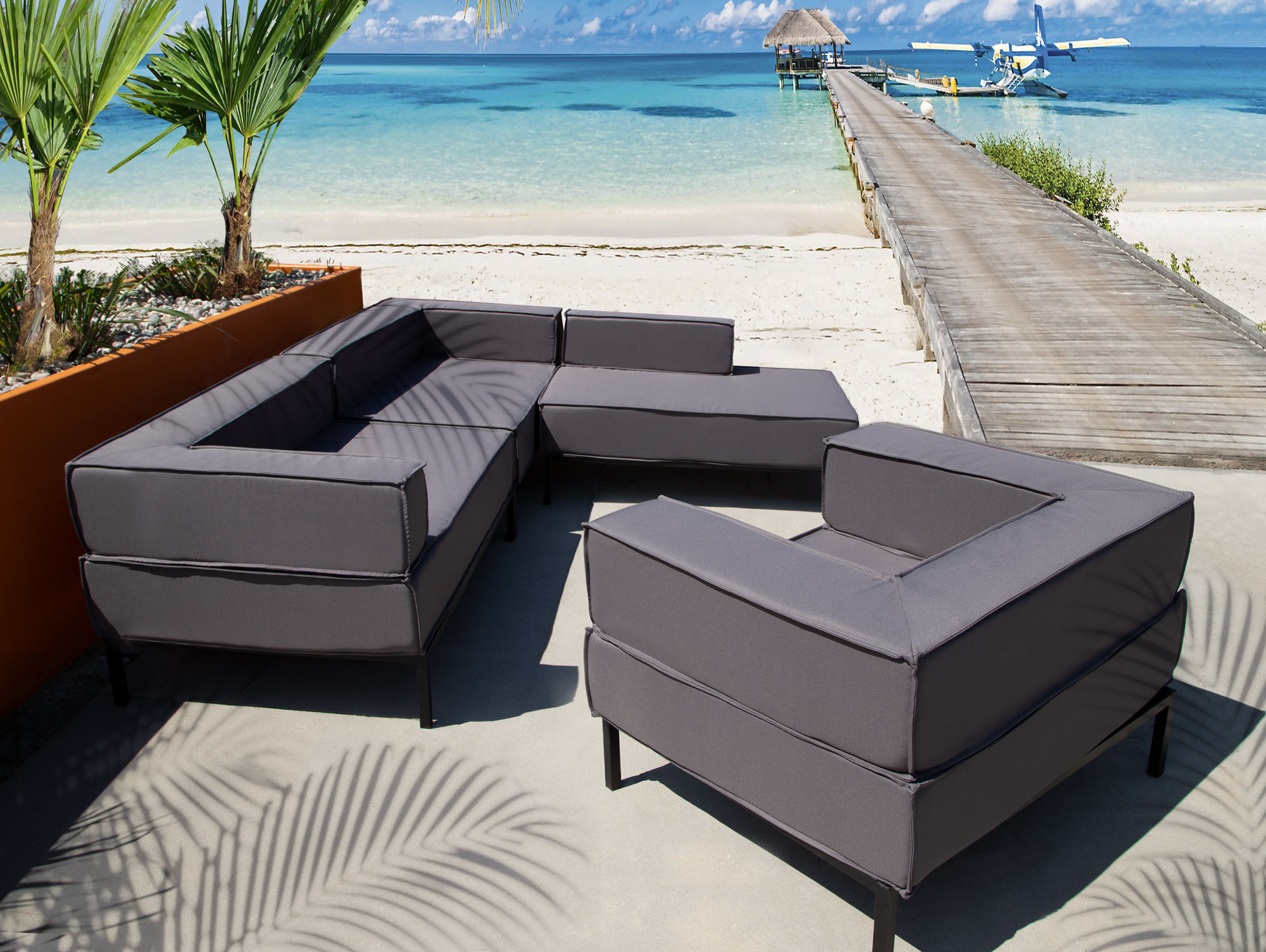 OUTDOOR LOUNGE Sessel, Metallgestell, mit wasserfestem Polster