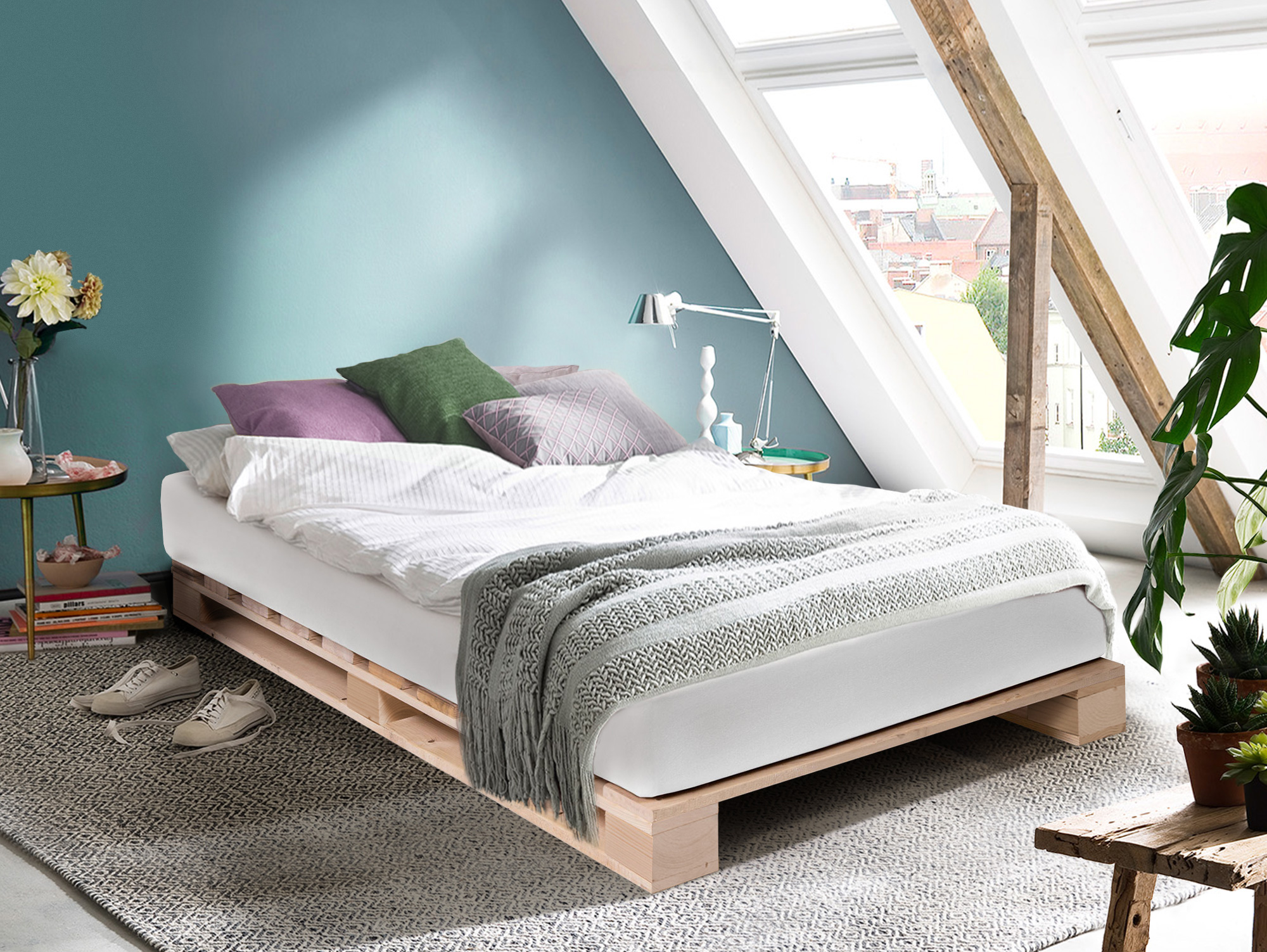 Palettenm/öbel Made in Germany PALETTI Palettenbett Massivholzbett Holzbett Bett aus Paletten mit 11 Leisten