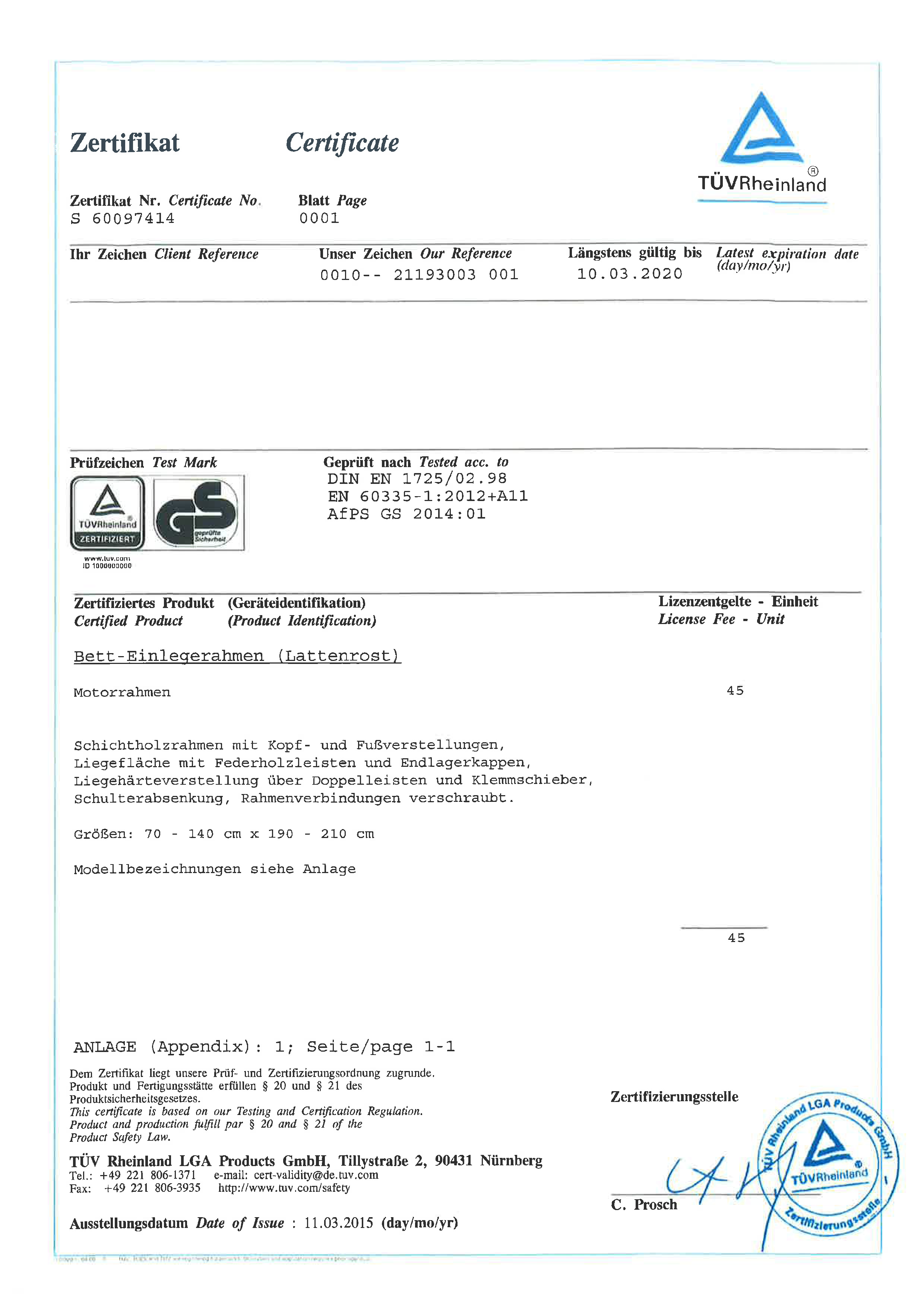 zertifikat motor lattenroste